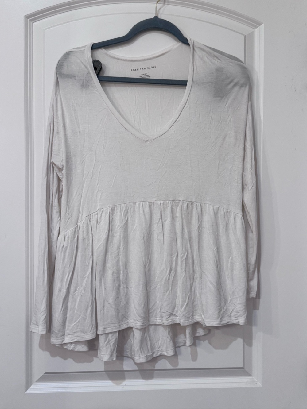 American Eagle Outfitters Cream V-Neck Peplum Tunic Top